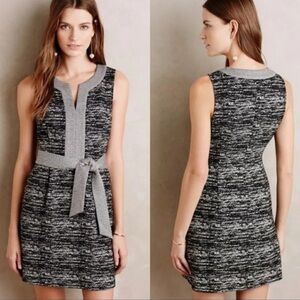 Tabitha Anthropologie Black White Gray Marled Knit Split Neck Shift